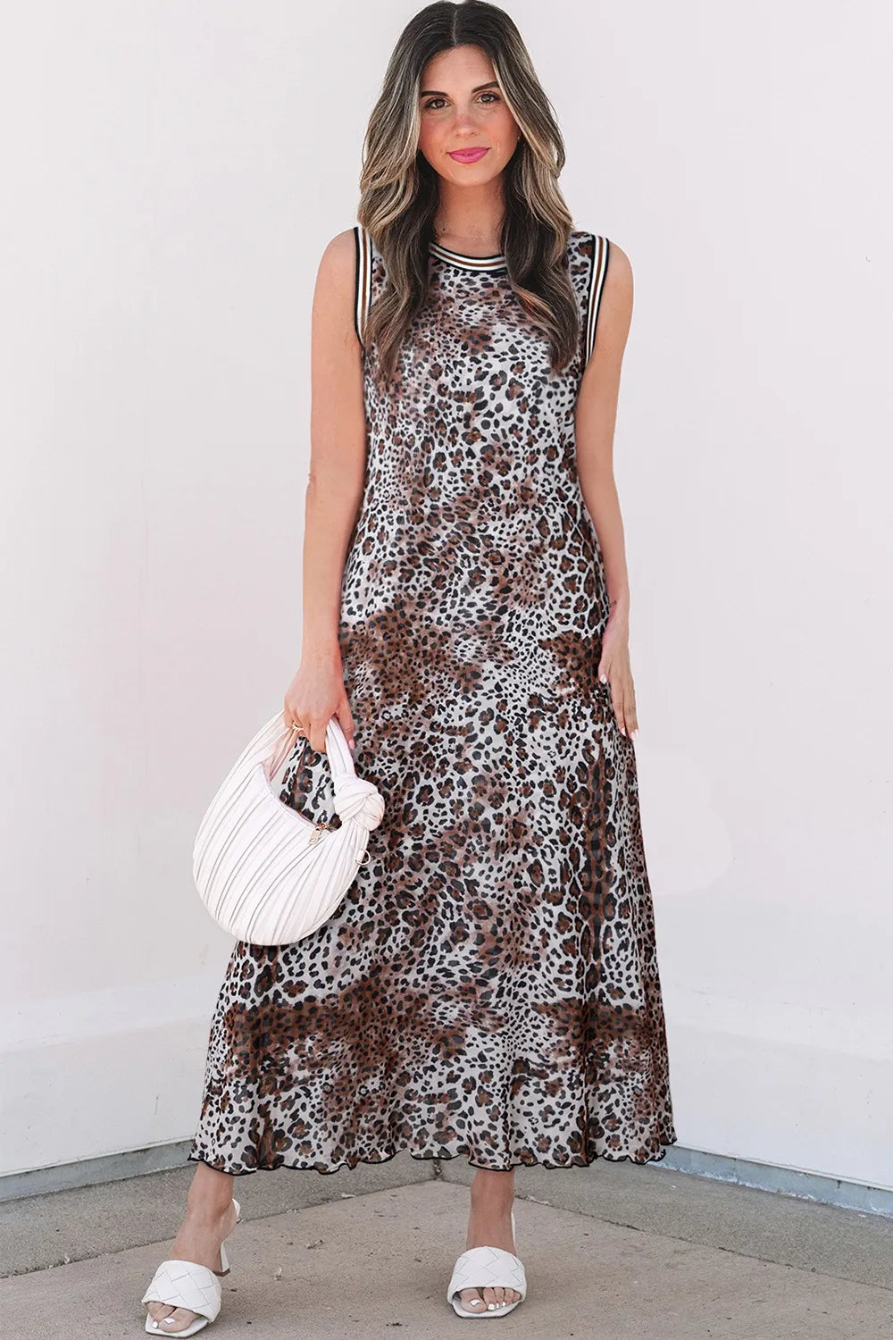 Checkered Round Neck Sleeveless Midi Dress