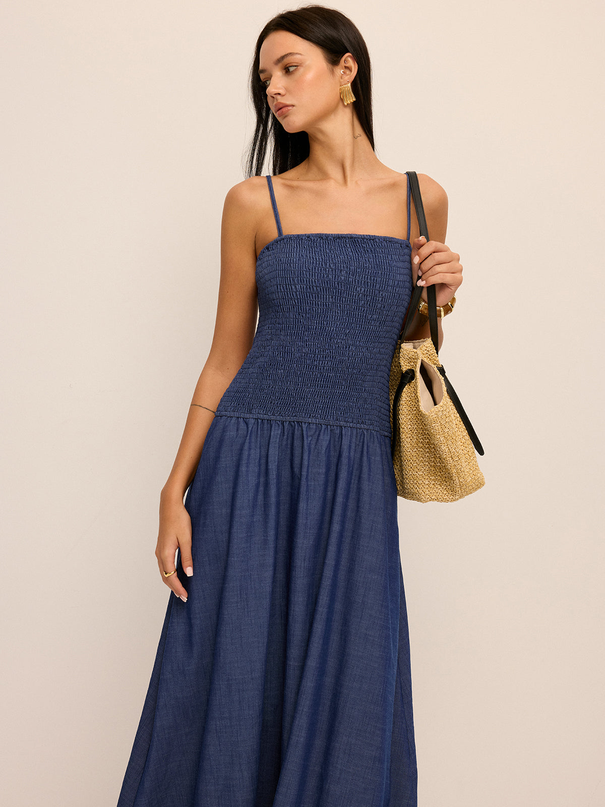 Smocked Bodice Cami Midi Dress
