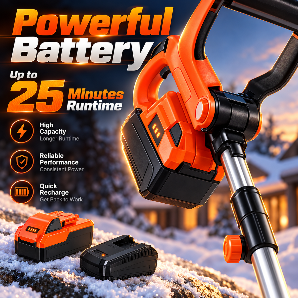 ❄️ Winter Sale – 24V Cordless Electric Snow Shovel with Battery & Charger | 20FT Snow Throwing