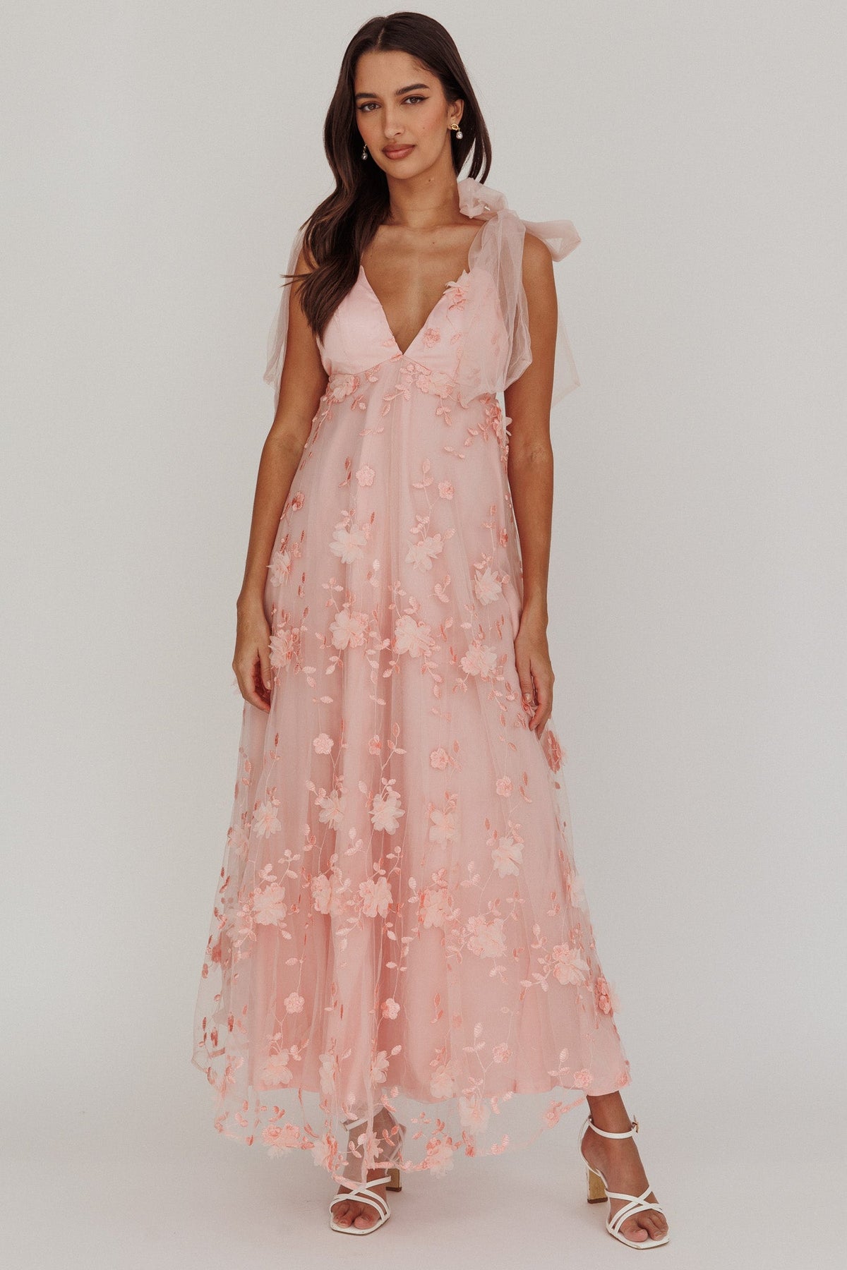 Chantilly Tied Shoulder Maxi Dress Blush