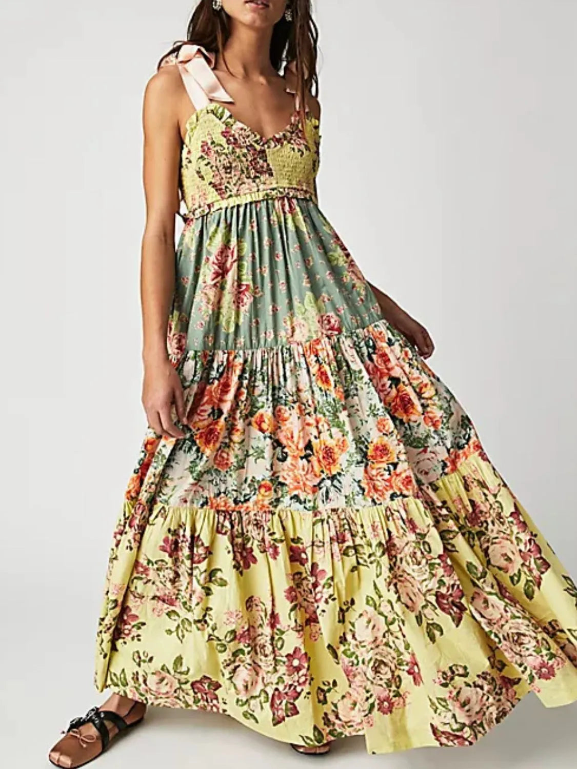 Printed V-Neck Tie Shoulder Cami Dress