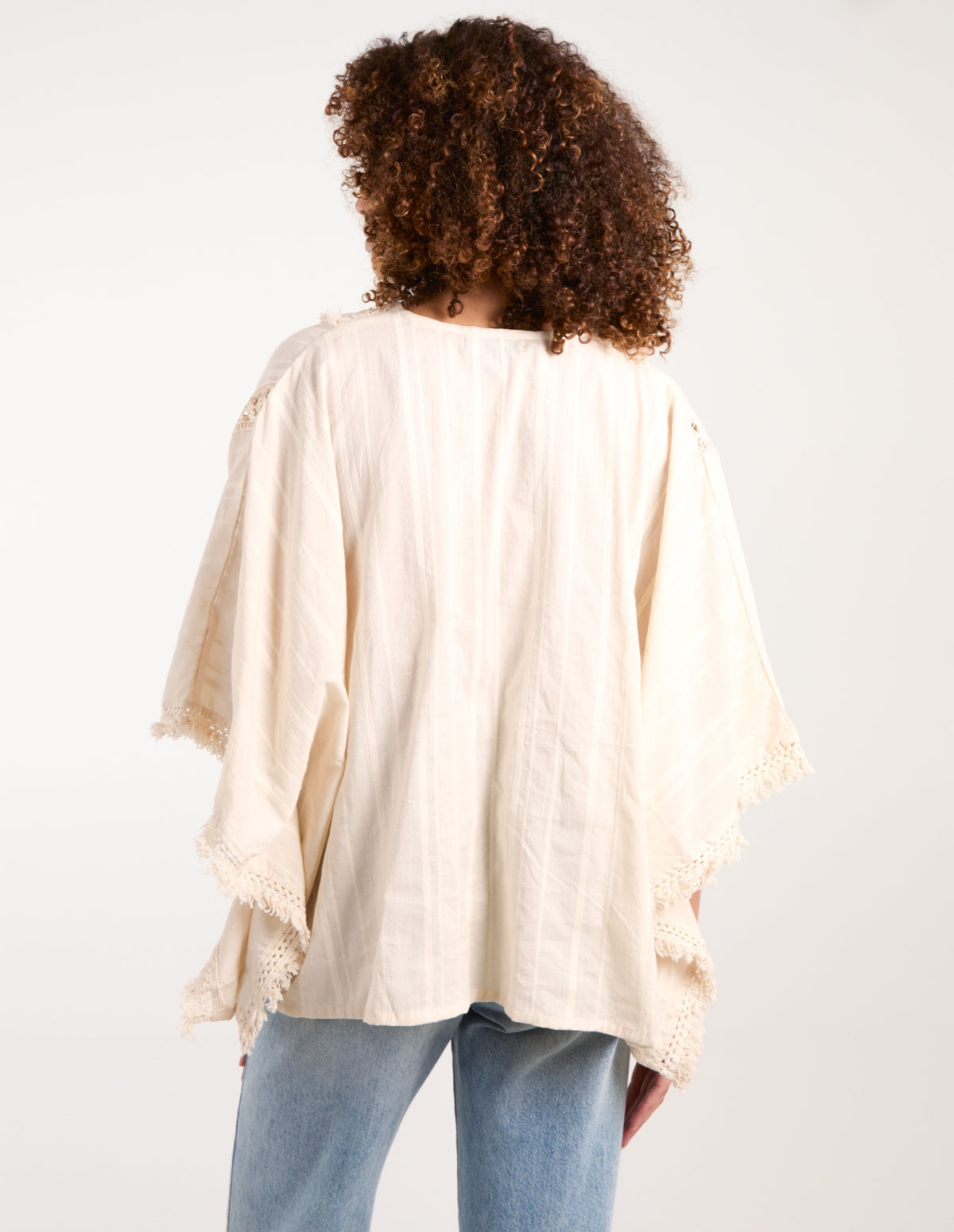 V Front Crochet Fringe Kimono Top