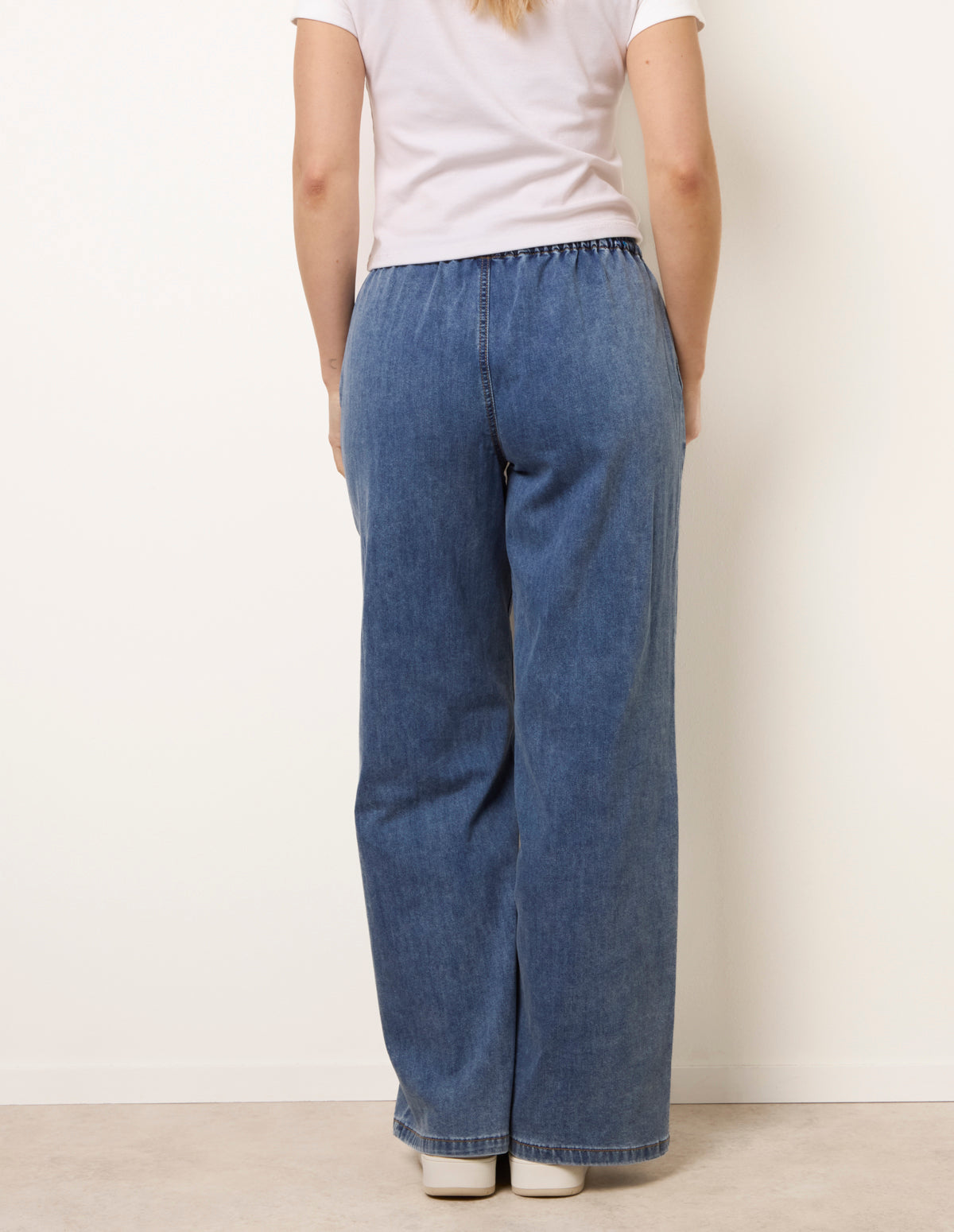 Draw String Wide Leg Denim Trousers