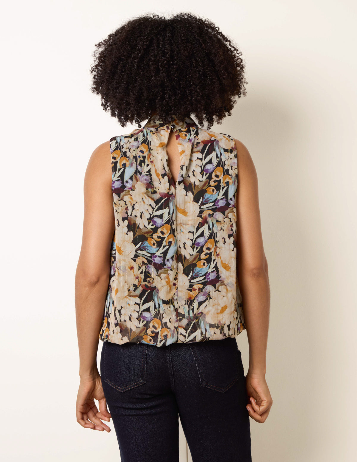Sleeveless Watercolour Puff Hem Blouse