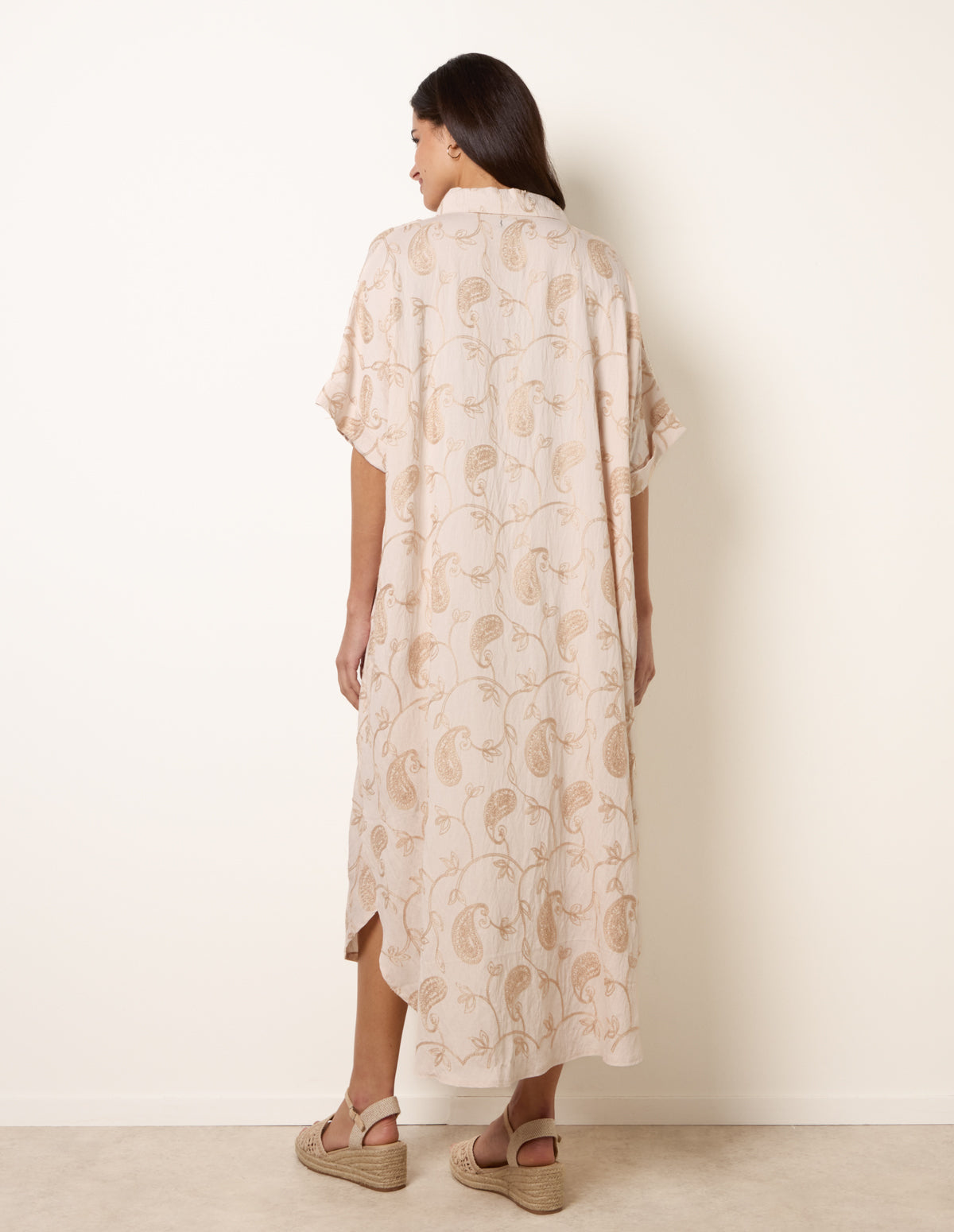 Tunic Style Button Front Dress With Paisley Embroidery