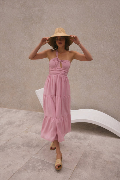 Pure Satisfaction One Shoulder Maxi Dress Pink
