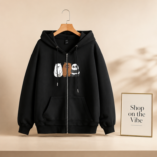 3 BEAR BLACK ZIPPER HOODIE