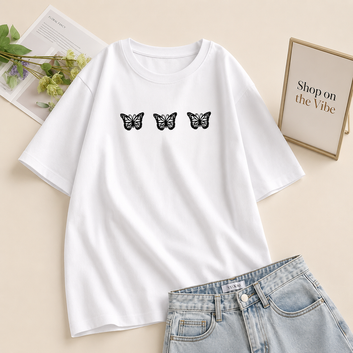 3 BLACK BUTTERFLY WHITE TEE