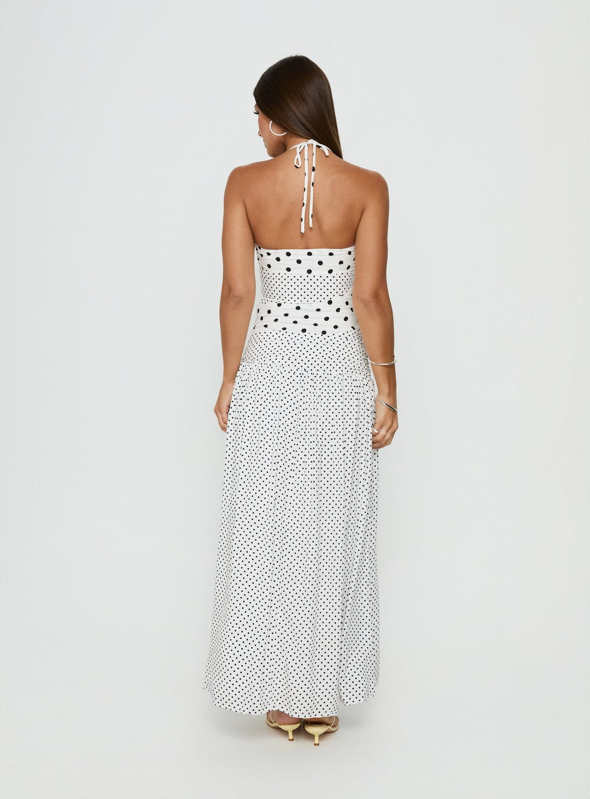 Marguerite Halter Maxi Dress White Polka Petite