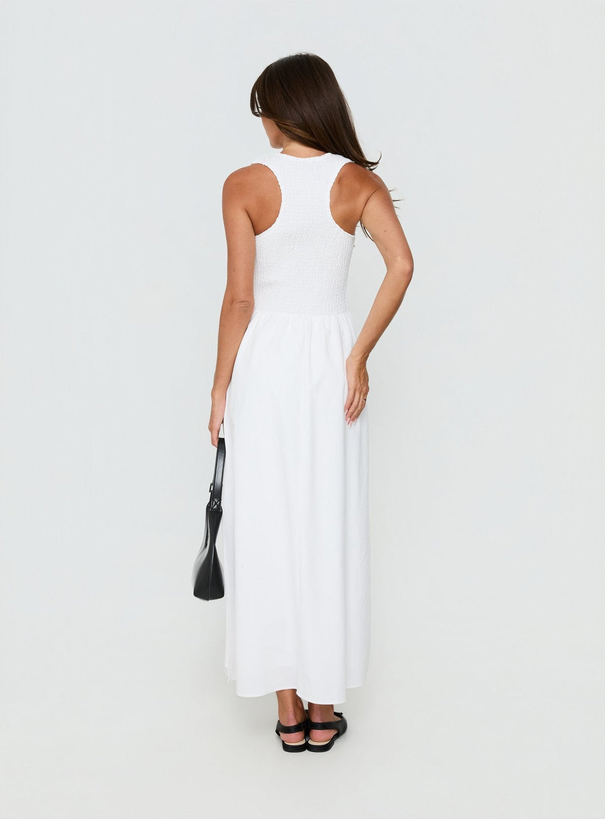 Highgate Drop Waist Pleat Detail Maxi Dress White