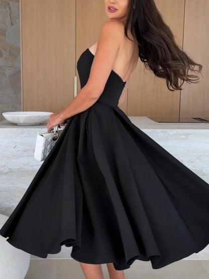 Solid Color Tube Midi Dress