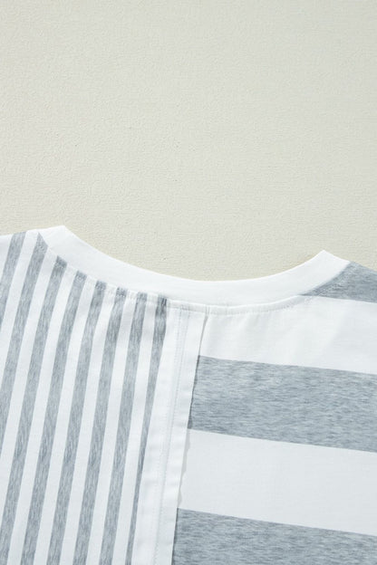Stripe Mixed Short Sleeve Shift Mini Tee Dress