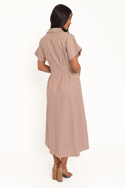 Eilis Short Sleeve Button Down Maxi Dress - Brown Stripe