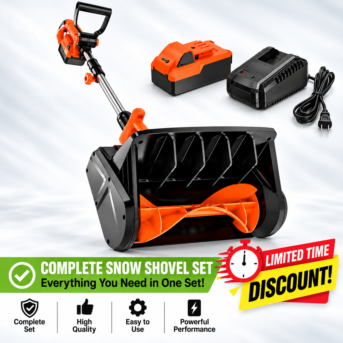 ❄️ Winter Sale – 24V Cordless Electric Snow Shovel with Battery & Charger | 20FT Snow Throwing
