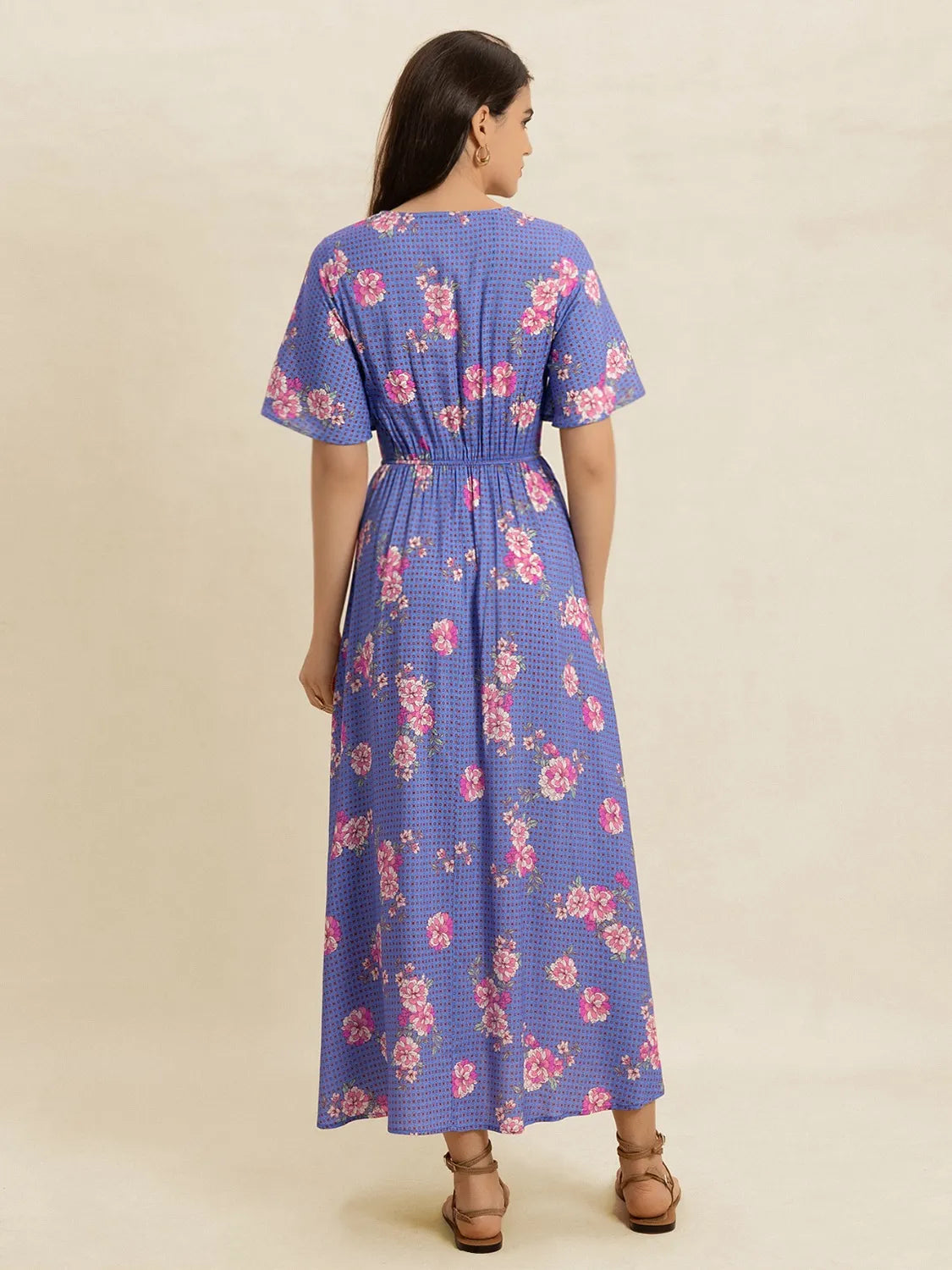 Printed Short Sleeve Midi Dress