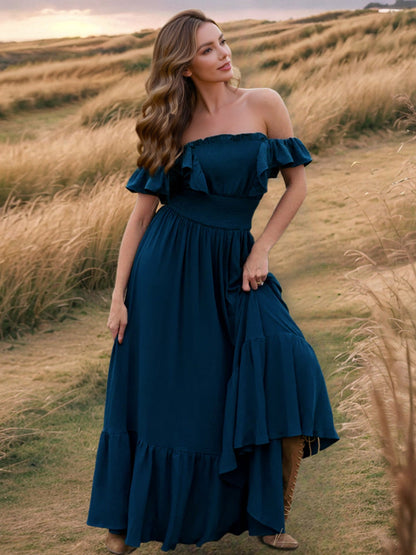 Ruffled Smocked Square Neck Maxi Dress