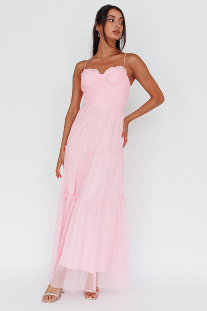 Calla Sweetheart Neckline Hail Spot Midi Dress Pink