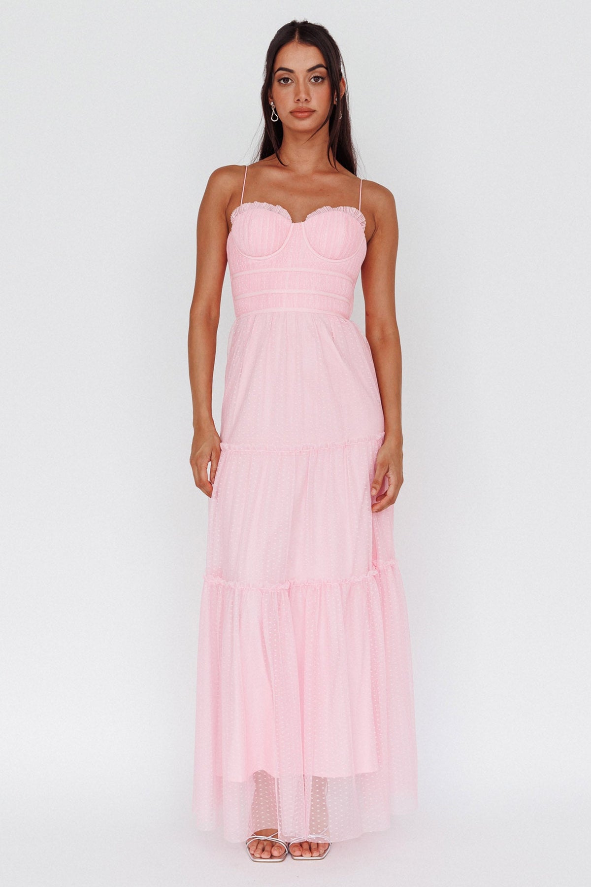 Calla Sweetheart Neckline Hail Spot Midi Dress Pink