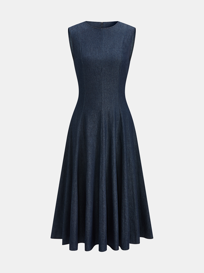 Sleeveless Flared Denim Midi Dress