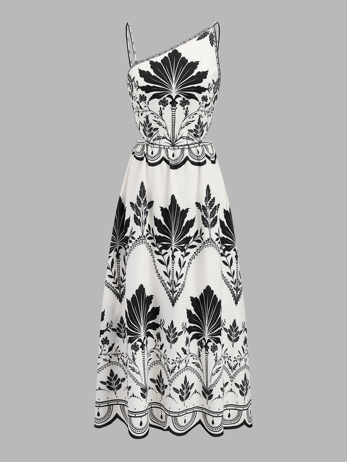 Leaf Print Cutout Asymmetrical Cami Maxi Dress