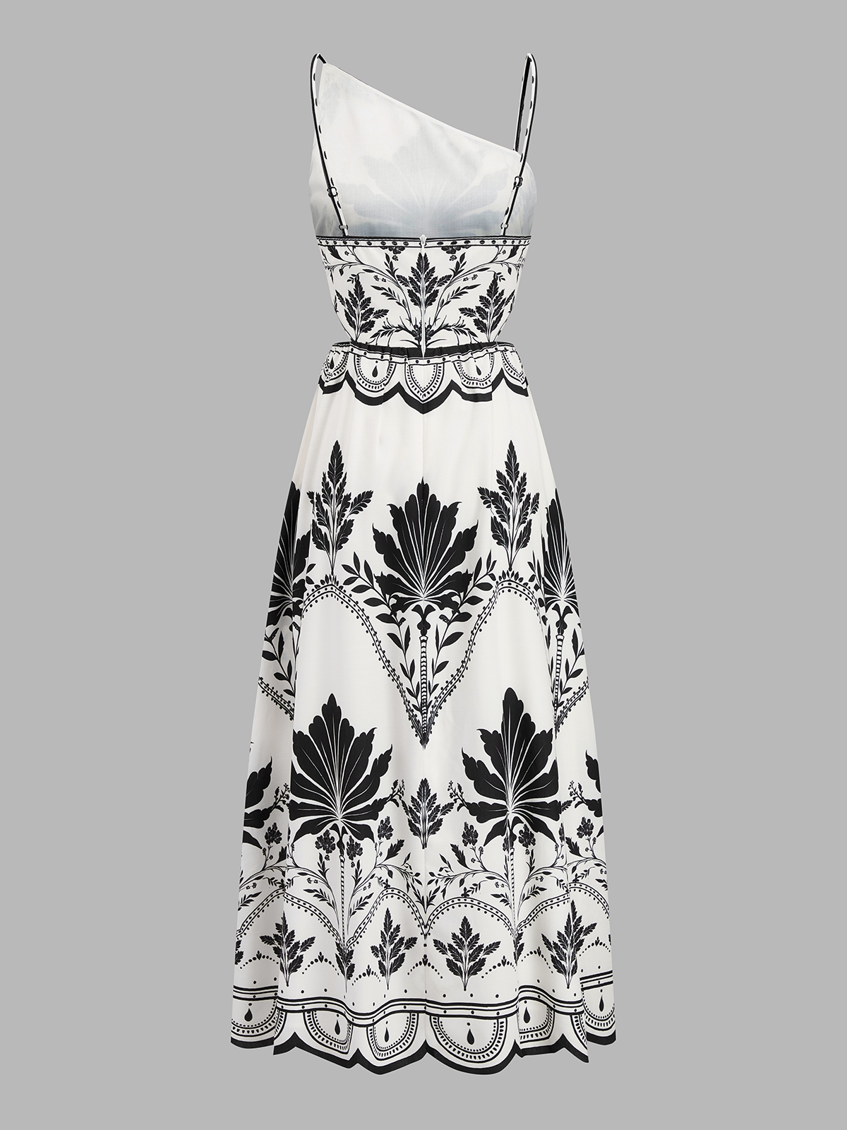 Leaf Print Cutout Asymmetrical Cami Maxi Dress