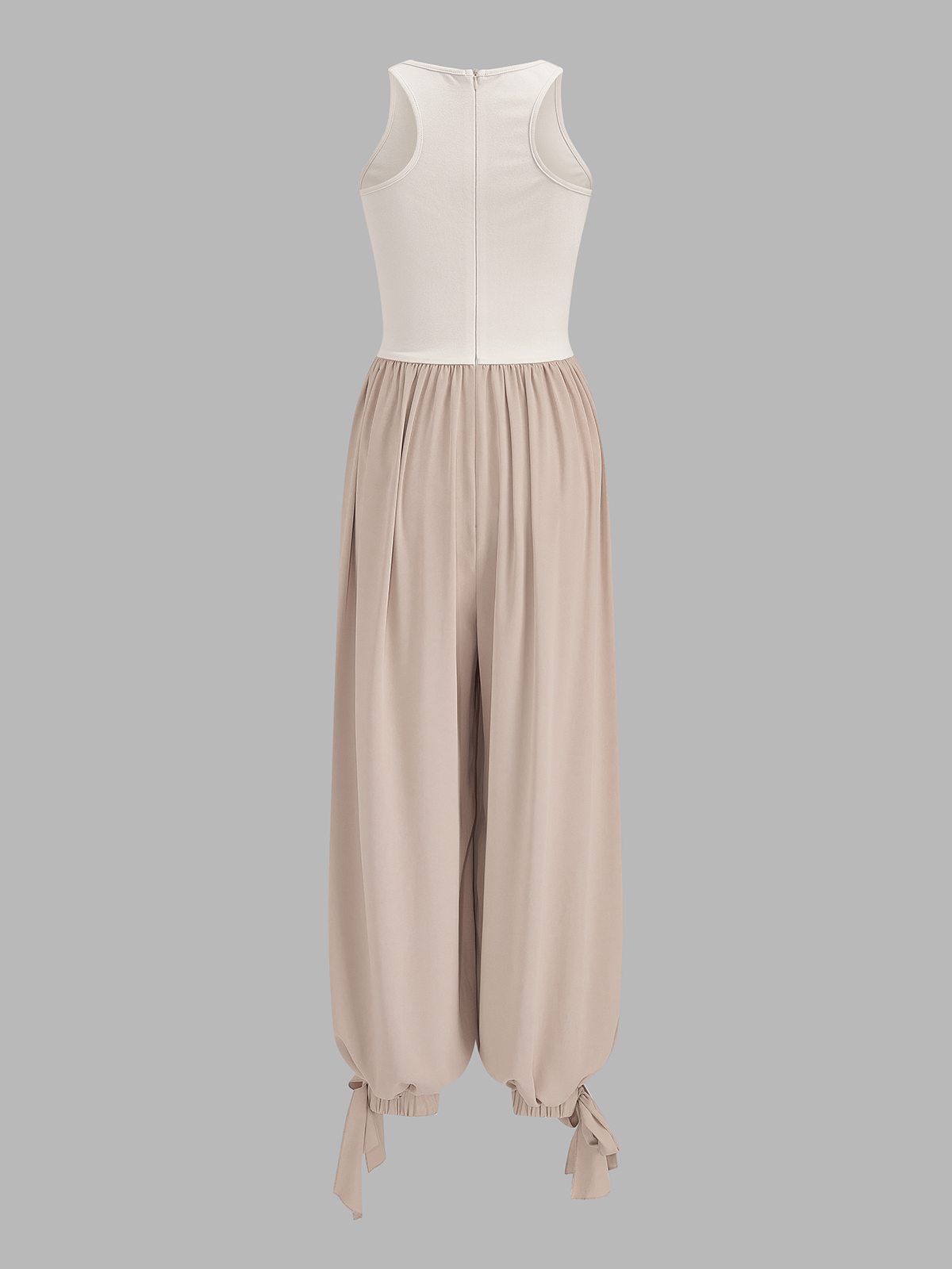 Two-Tone Sleeveless Tie Cuff Balloon Jumpsuit