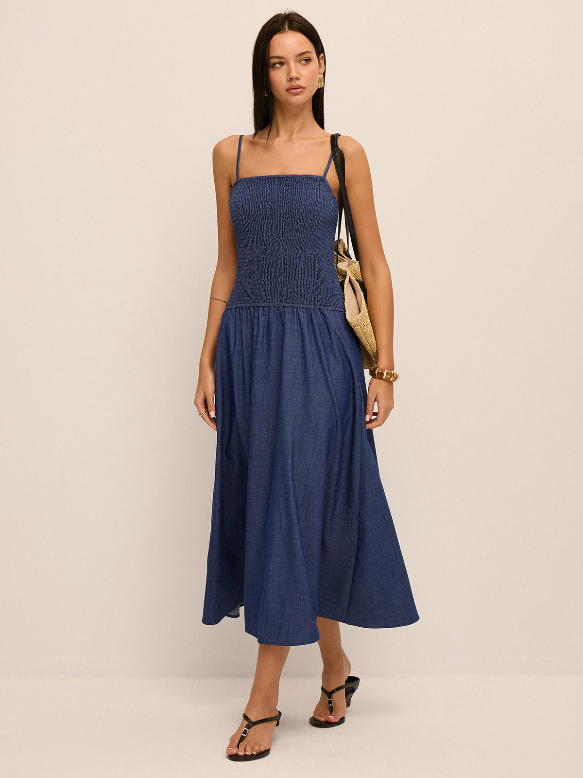 Smocked Bodice Cami Midi Dress