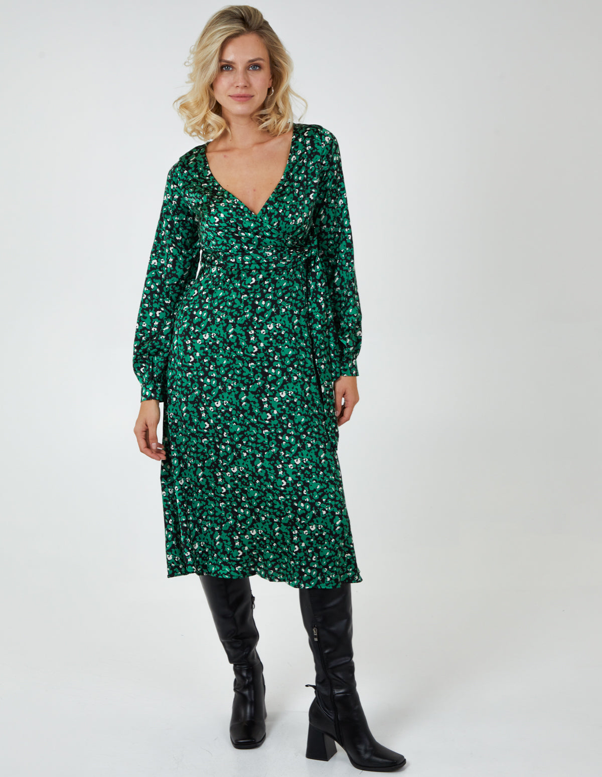 Leopard Print Wrap Midi Dress