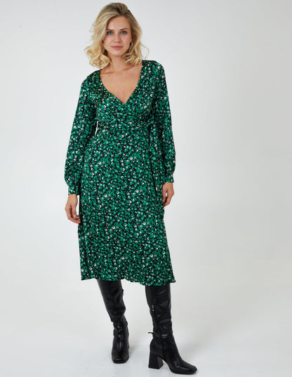 Leopard Print Wrap Midi Dress
