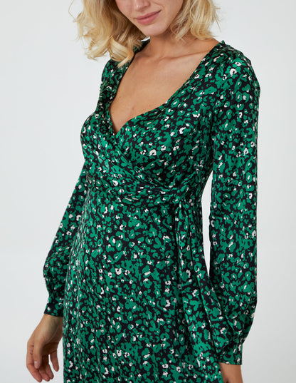 Leopard Print Wrap Midi Dress