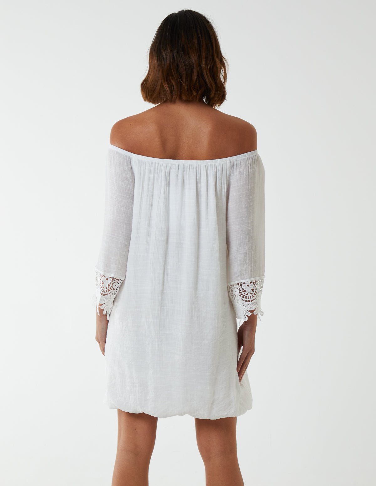 Bardot Tunic Dress With Crochet Lace Sleeves