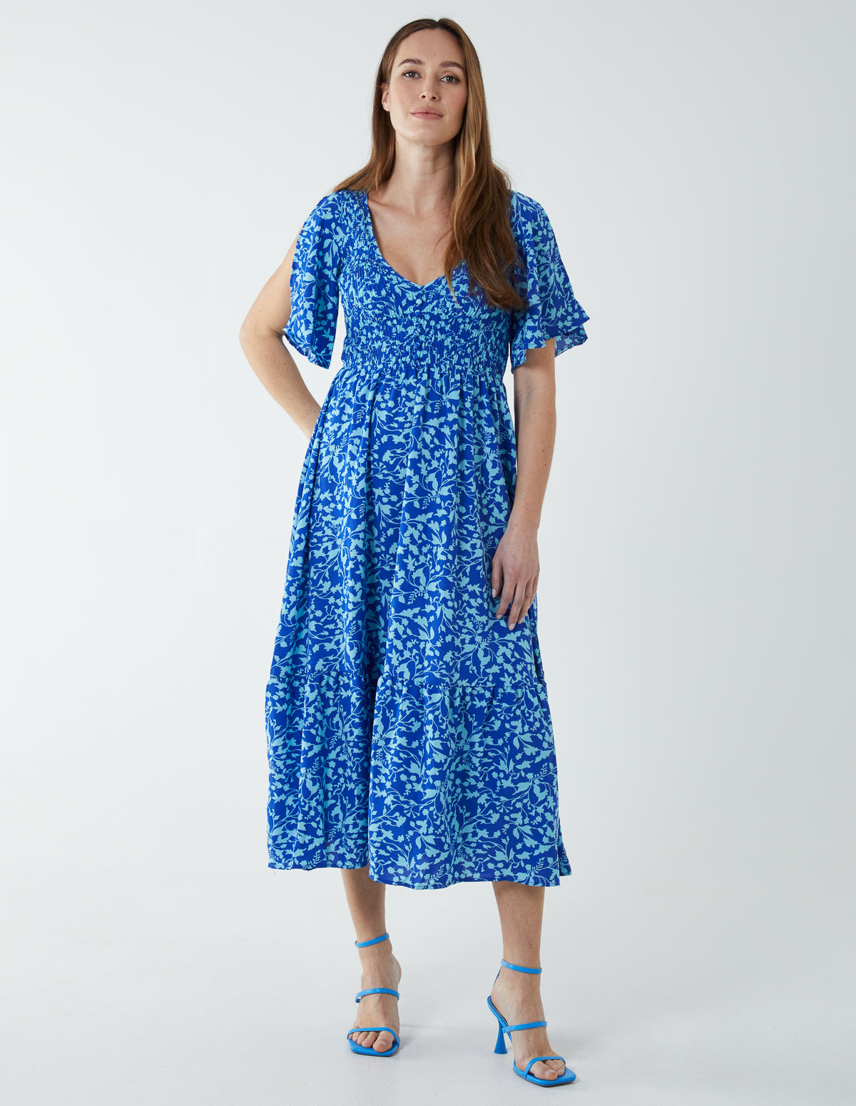 Floral Midi Dress With Angel Sleeve