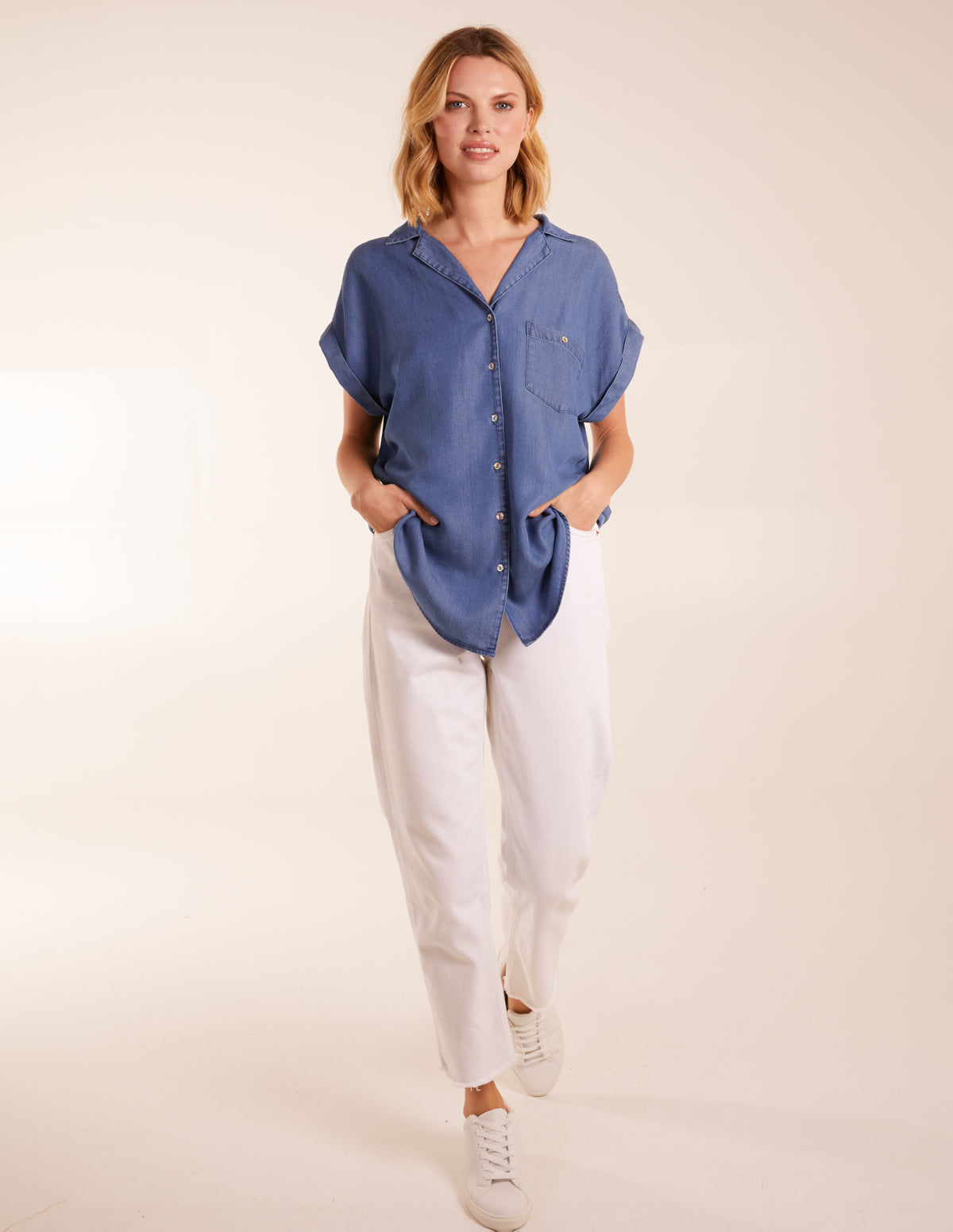 Tencel Button Down Pocket Top
