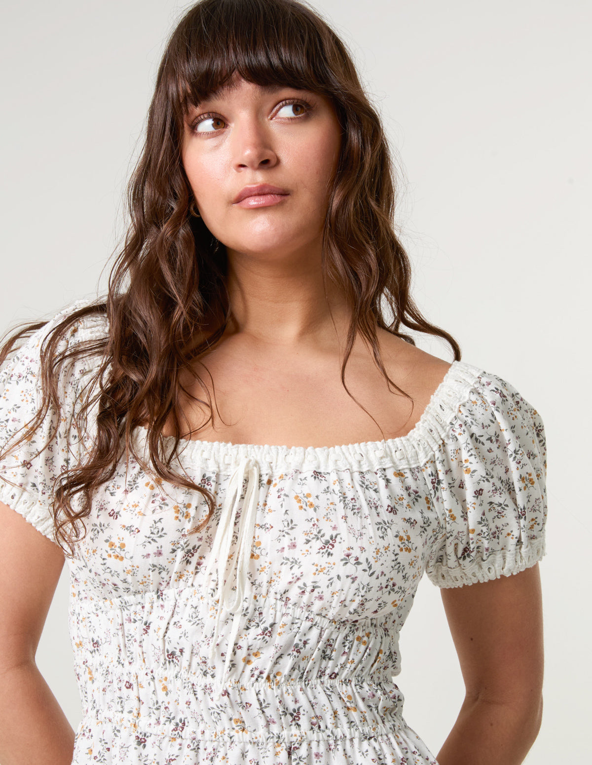 Puff Sleeve Shirred Mini Dress