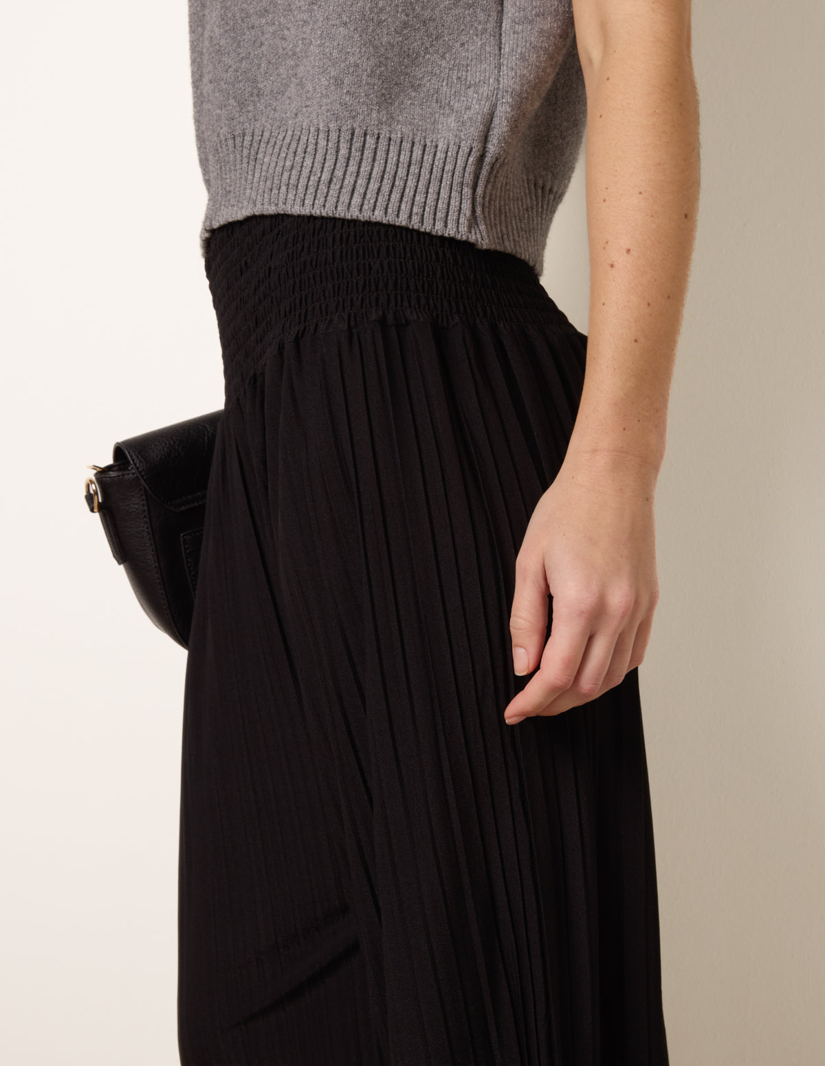 Shirred Waist Pleated Wide Leg Trousers