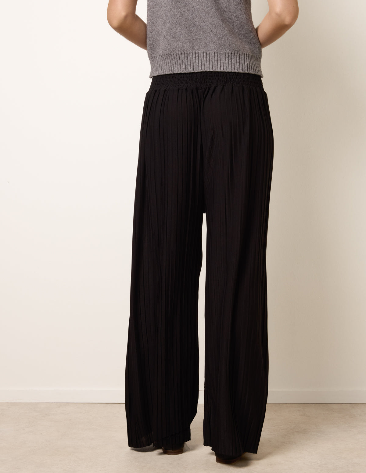 Shirred Waist Pleated Wide Leg Trousers