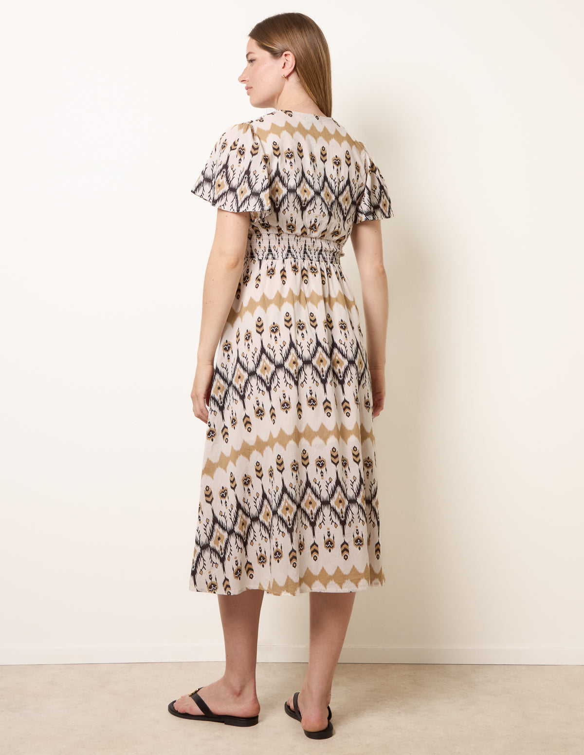 Embroidered Wrap Front Midi Dress