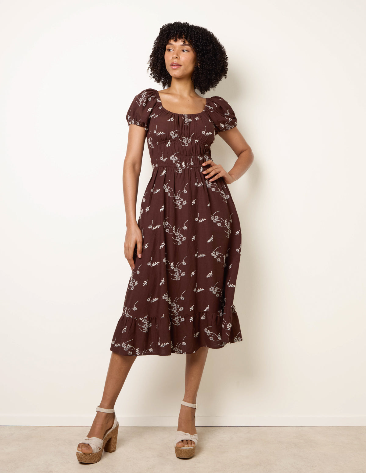 Embroidery Milkmaid Midi Dress