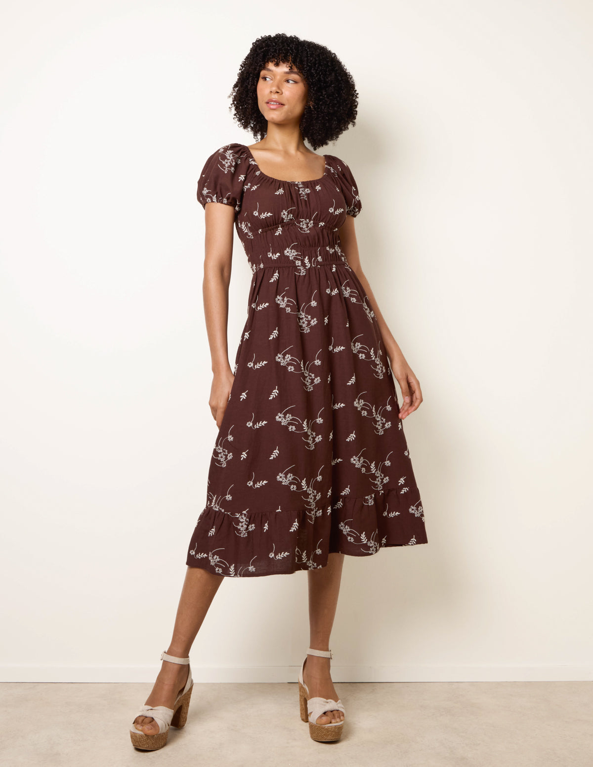 Embroidery Milkmaid Midi Dress