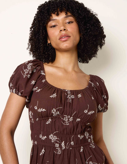 Embroidery Milkmaid Midi Dress