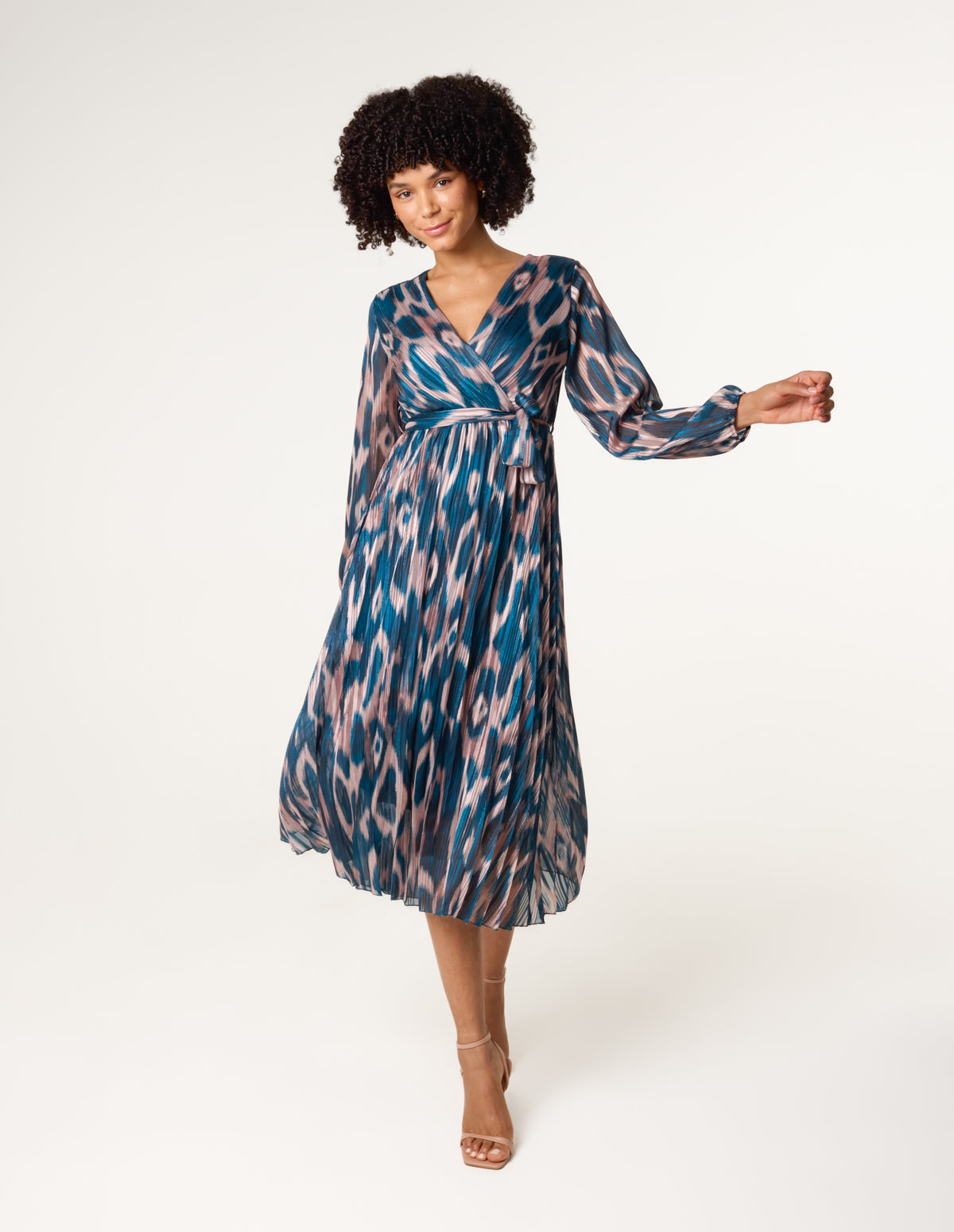 Crossover Metallic Pleated Dress