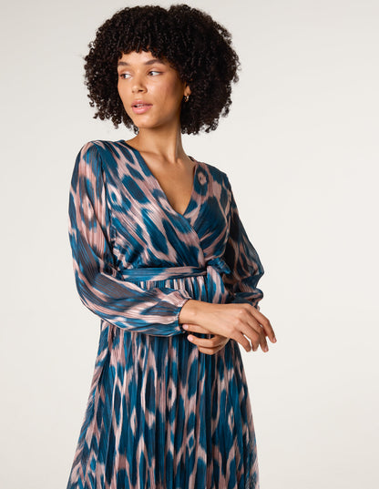 Crossover Metallic Pleated Dress