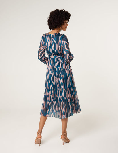 Crossover Metallic Pleated Dress