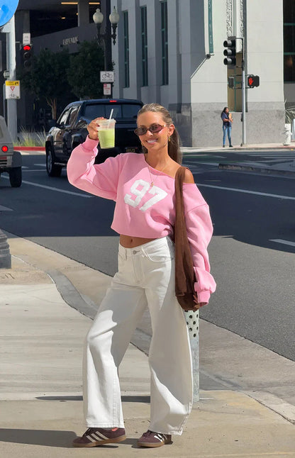 Buffie Pink Wash Off Shoulder Sweater