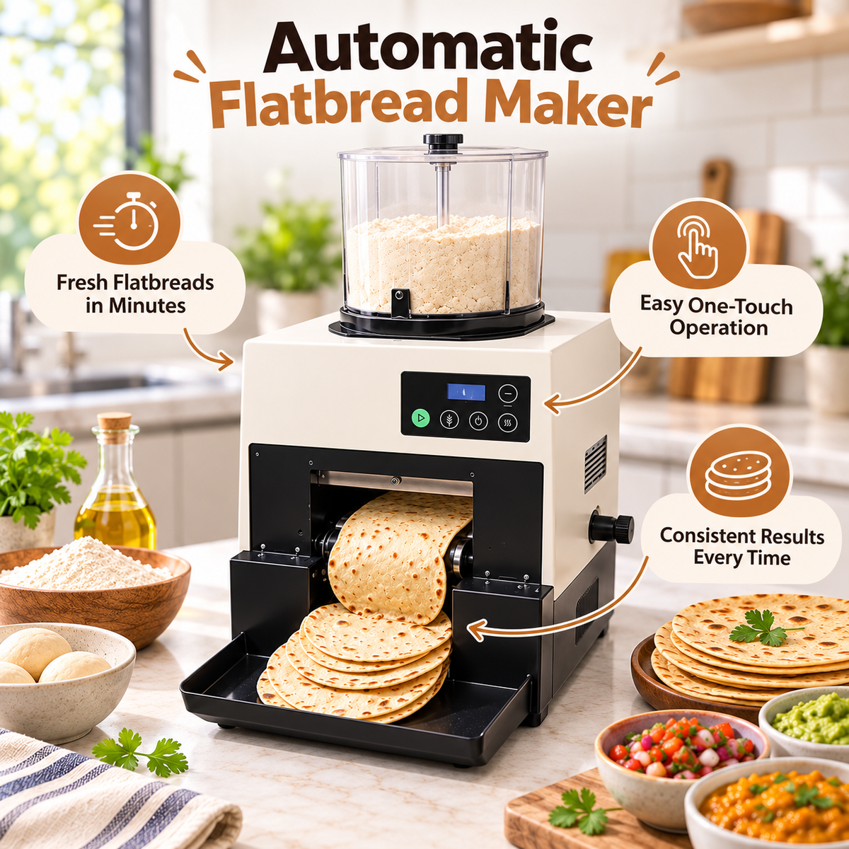 🔥 Anniversary Sale – Automatic Flatbread Maker, Fresh Homemade Tortillas, Roti & Wraps Made Easy