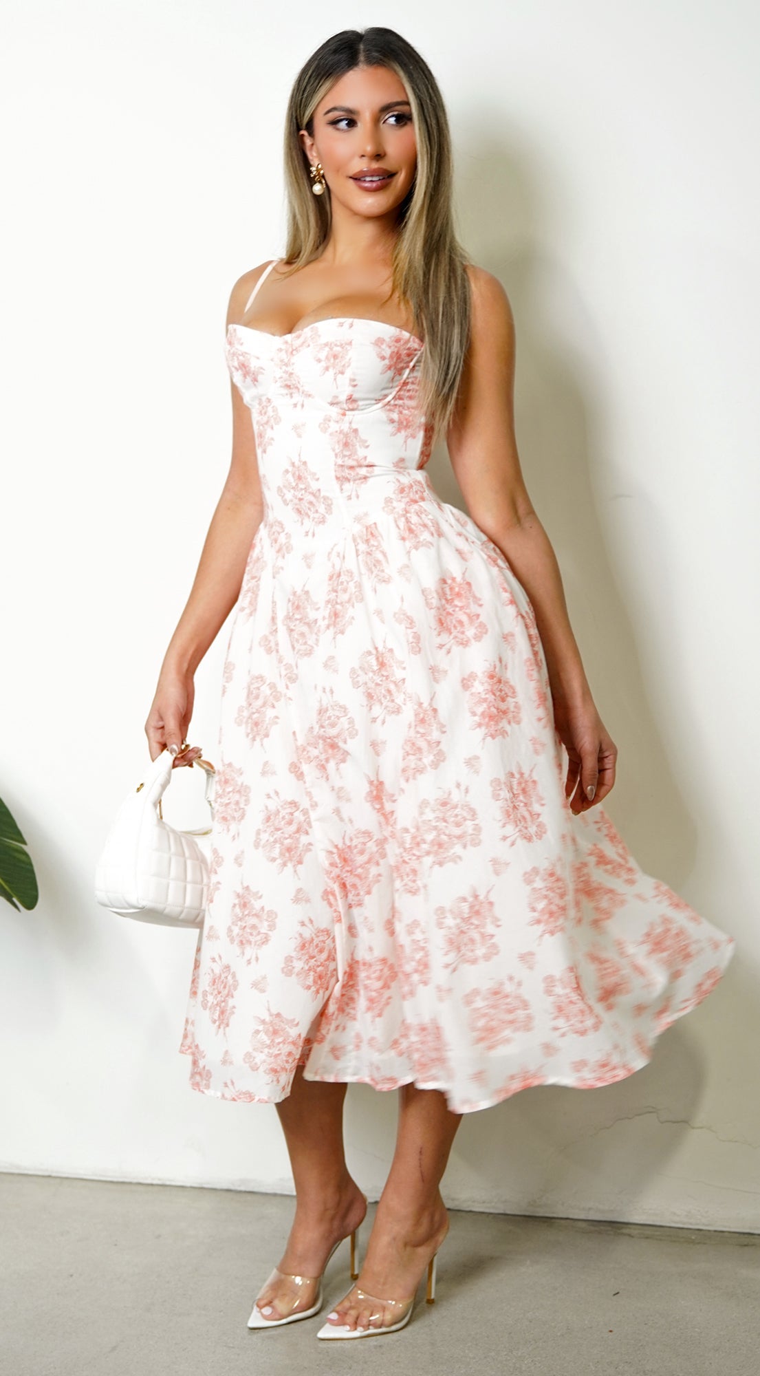 Knox Floral Flare Midi Dress - White Orange