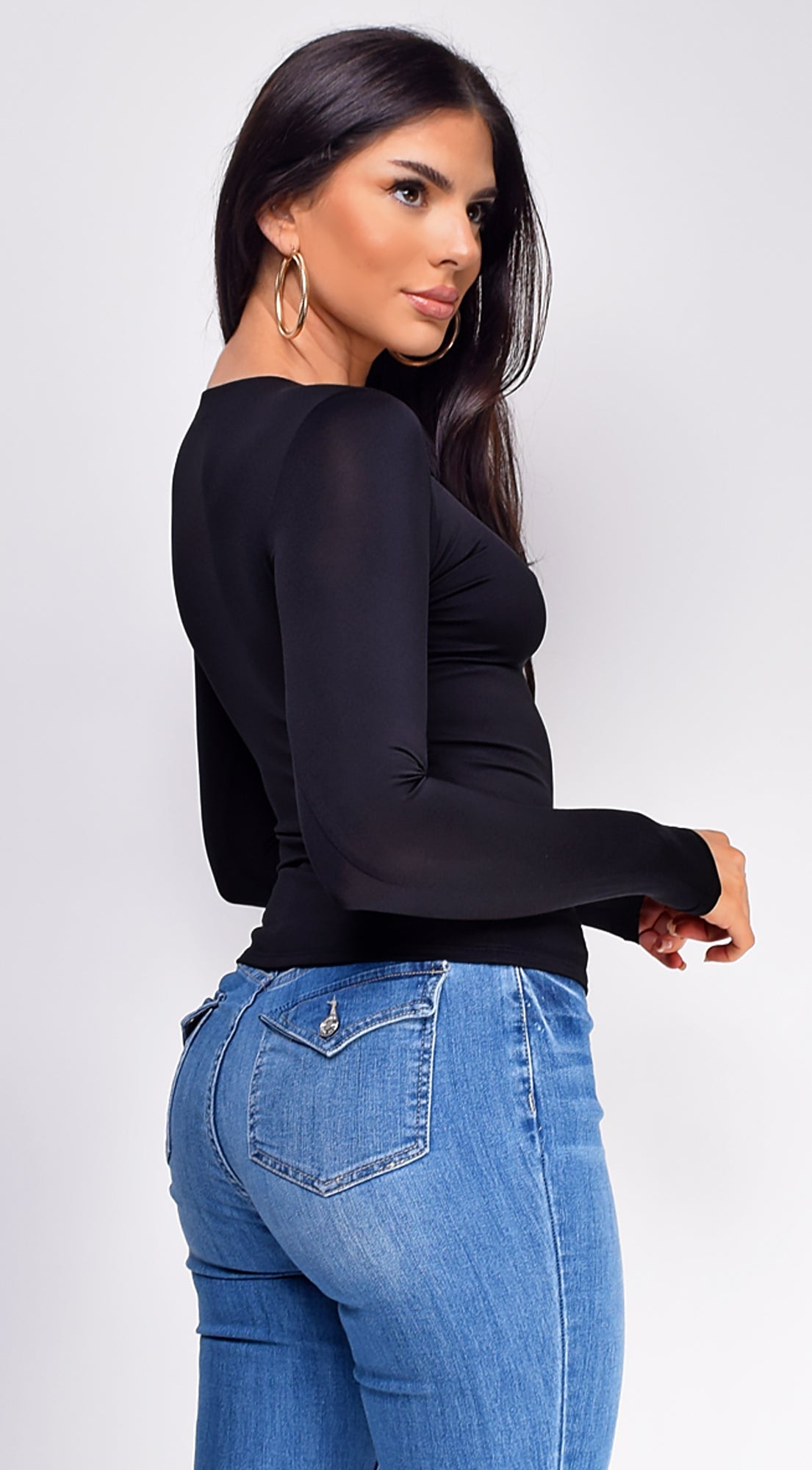 Nora Basic Long Sleeve Top - Black