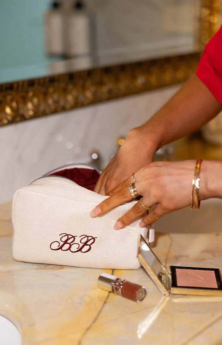 Glow Time White Embroidered Makeup Bag