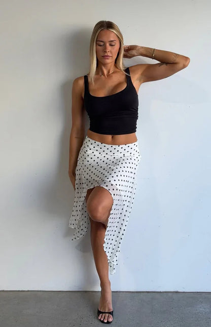 Khalea White Polka Dot Hanky Hem Midi Skirt