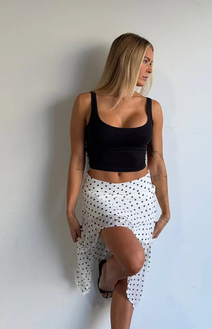 Khalea White Polka Dot Hanky Hem Midi Skirt